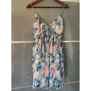 Abercrombie & Fitch Plisse Ruched Sleeveless Floral Babydoll Mini Dress XS Tall